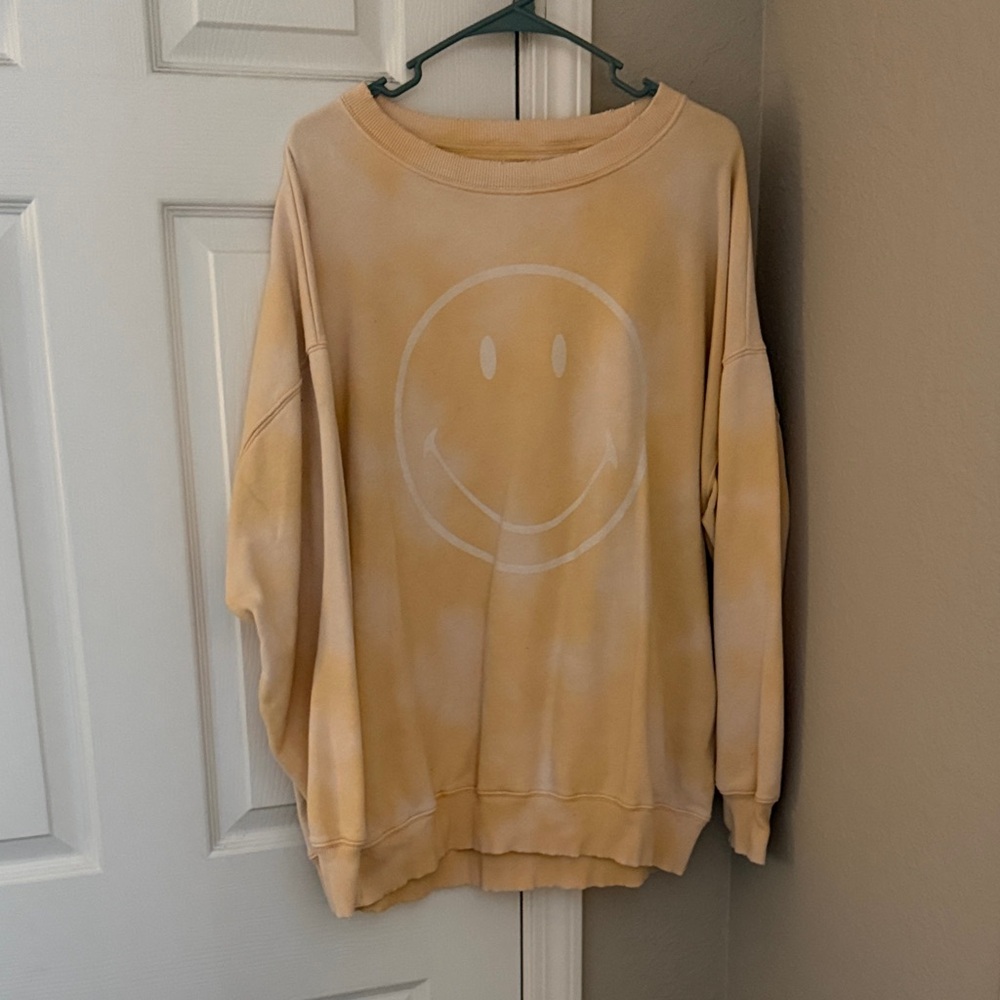 American Eagle Outfitters Smiley Face Tie-Dye Sweater - Cream